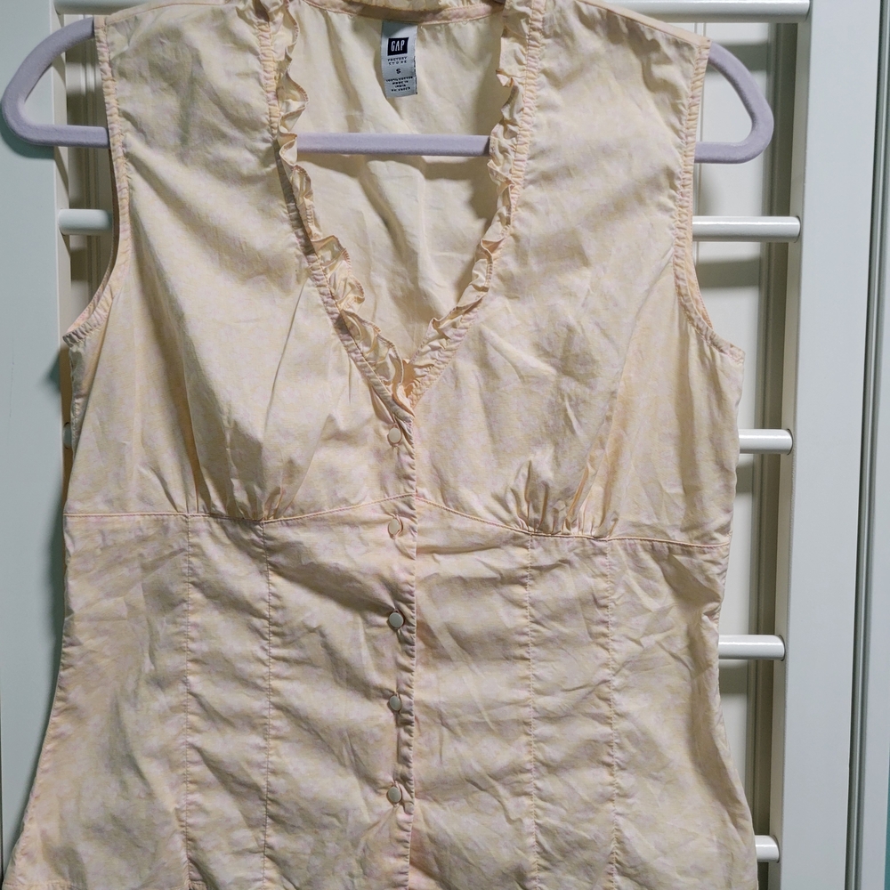 Vintage GAP Light Yellow and Pink 100% Cotton Blouse Size Small